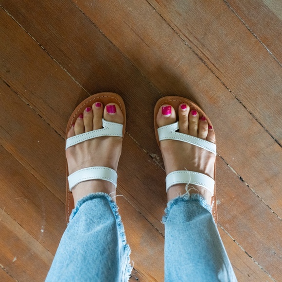 White Authentic Leather Sandals - Picture 3 of 5